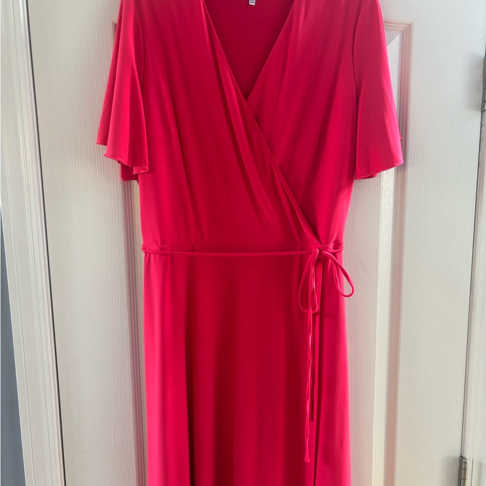 Ashley Graham Red Flutter Sleeve Wrap Midi Dress
